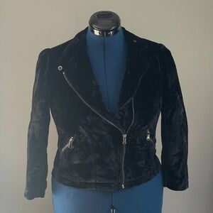 Rebecca Taylor Women's Black Velvet Zip Moto Jacket  Sz 4 Punk Rock New Wave 80s